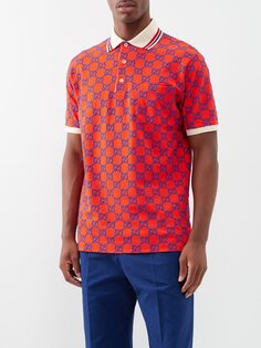 Рубашка-поло из хлопкового пике gg-supreme Gucci, оранжевый