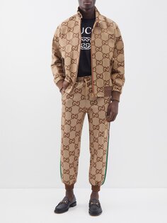 Jumbo-gg спортивные брюки из джерси с полосками web Gucci, бежевый