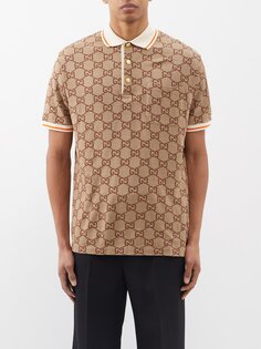 Рубашка-поло из хлопка с узором gg-supreme Gucci, бежевый