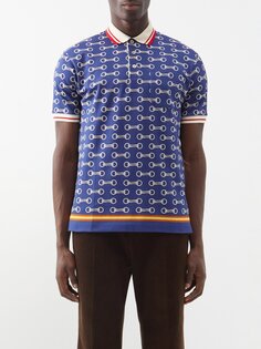 Рубашка-поло из хлопкового пике с принтом horsebit Gucci, синий