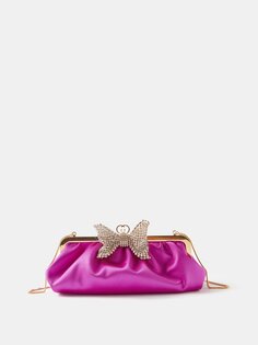 Атласный клатч broadway с бантом и кристаллами Gucci, розовый
