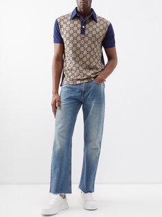 Рубашка-поло из жаккарда с узором gg jumbo Gucci, бежевый