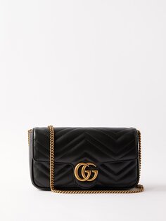 Миниатюрная сумка через плечо gg-marmont из кожи матлассе Gucci, черный