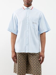 Рубашка из хлопка с вышитым логотипом Gucci, синий
