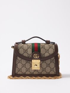 Маленькая холщовая сумка ophidia с узором gg-supreme Gucci, коричневый