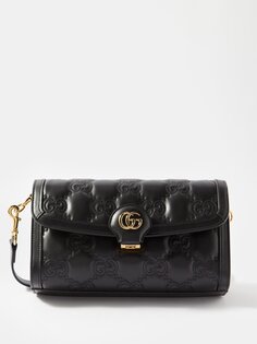 Кожаная сумка через плечо gg-matelassé среднего размера Gucci, черный