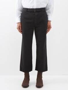 Укороченные брюки из смесового хлопка с восточным поясом The Row, черный