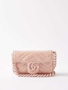 Стеганая кожаная сумка через плечо gg marmont Gucci, розовый