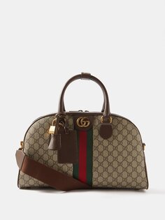 Холщовая дорожная сумка savoy среднего размера с узором gg supreme Gucci, бежевый
