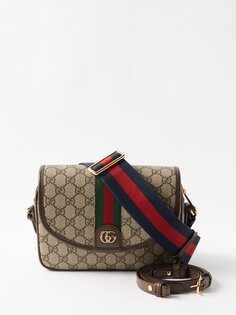 Сумка на плечо ophidia из холщовой ткани с узором gg Gucci, бежевый