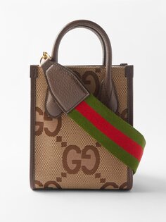 Миниатюрная сумка-тоут jumbo gg из ткани и кожи Gucci, коричневый