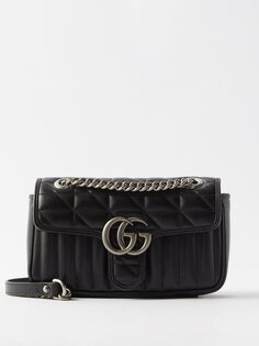 Миниатюрная кожаная сумка через плечо gg marmont Gucci, черный