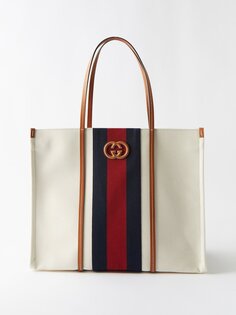 Большая сумка-тоут из холщовой ткани web stripe с логотипом gg Gucci, белый