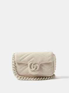 Кожаная поясная сумка gg marmont Gucci, белый