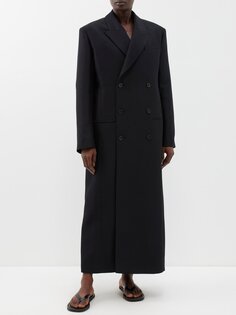 Двубортное удлиненное пальто catena из смесовой шерсти The Row, черный
