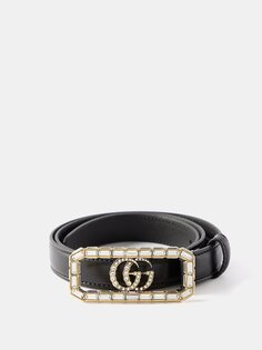 Кожаный ремень crystal gg-marmont Gucci, черный