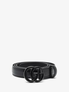 Зернистый кожаный ремень с логотипом gg Gucci, черный