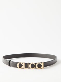 Кожаный ремень с пряжкой с логотипом Gucci, черный