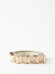Кожаный ремень с пряжкой с логотипом Gucci, белый