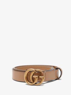 Кожаный ремень с логотипом gg Gucci, бежевый
