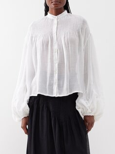 Блуза слава из смесового хлопка с объемными рукавами Thierry Colson, белый