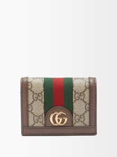 Кошелек ophidia с жаккардовым узором web-полоска и кожаной отделкой Gucci, бежевый