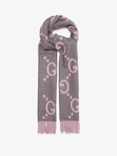 Кашемировый шарф с жаккардовым логотипом gg Gucci, серый