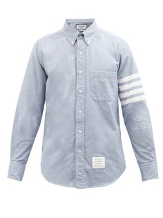 Рубашка из хлопка с четырьмя полосками Thom Browne, синий