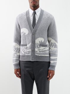 Кардиган из жаккардовой шерсти fair isle Thom Browne, серый