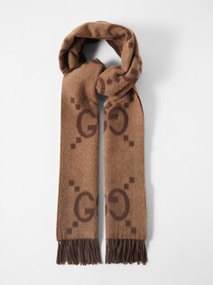 Кашемировый шарф с узором gg-жаккард Gucci, коричневый