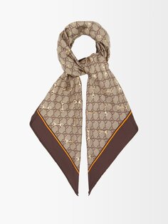 Жаккардовый шелковый шарф gg supreme с принтом horsebit Gucci, бежевый
