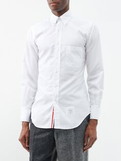Хлопковая оксфордская рубашка в трехцветную полоску с планкой Thom Browne, белый