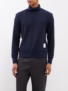 Хлопковый свитер в рубчик с высоким воротником и высоким воротником Thom Browne, синий