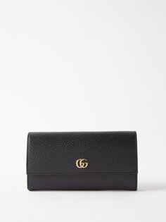 Континентальный кошелек petite marmont из зерненой кожи Gucci, черный