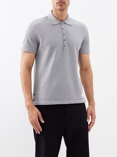 Рубашка-поло из хлопкового пике в трехцветную полоску Thom Browne, серый