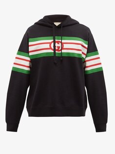 Худи web-stripe из хлопкового джерси Gucci, черный