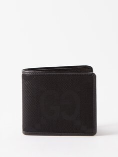Складной кошелек из жаккардовой парусины с логотипом и кожаной отделкой Gucci, черный