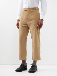 Укороченные брюки прямого кроя из хлопкового вельвета Thom Browne, бежевый