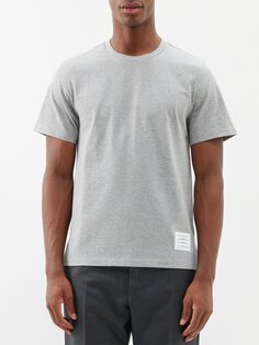 Хлопковая футболка с разрезом по краю Thom Browne, серый