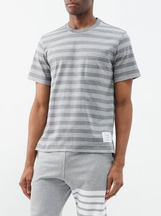 Хлопковая футболка в полоску с разрезами по краю Thom Browne, серый