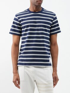 Хлопковая футболка в полоску с разрезами по краю Thom Browne, синий
