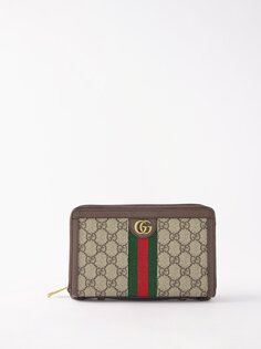 Кошелек ophidia из холста с покрытием и логотипом gg Gucci, коричневый