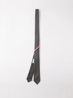 Галстук из шерсти в полоску-жаккард Thom Browne, серый