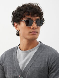 Квадратные металлические солнцезащитные очки с трехцветной окантовкой Thom Browne, черный