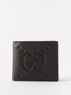 Складной кожаный кошелек с тиснением gg Gucci, черный