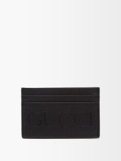 Картхолдер из зерненой кожи с тисненым логотипом Gucci, черный