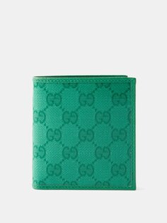 Складной кошелек из кожи и холста с покрытием gg Gucci, зеленый