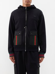 Худи из хлопкового джерси с отделкой web stripes Gucci, черный