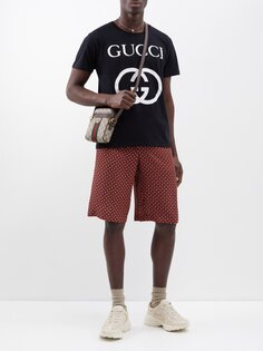 Футболка из хлопкового джерси с логотипом gg Gucci, черный