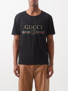 Футболка из хлопкового джерси с полосками web и логотипом Gucci, черный